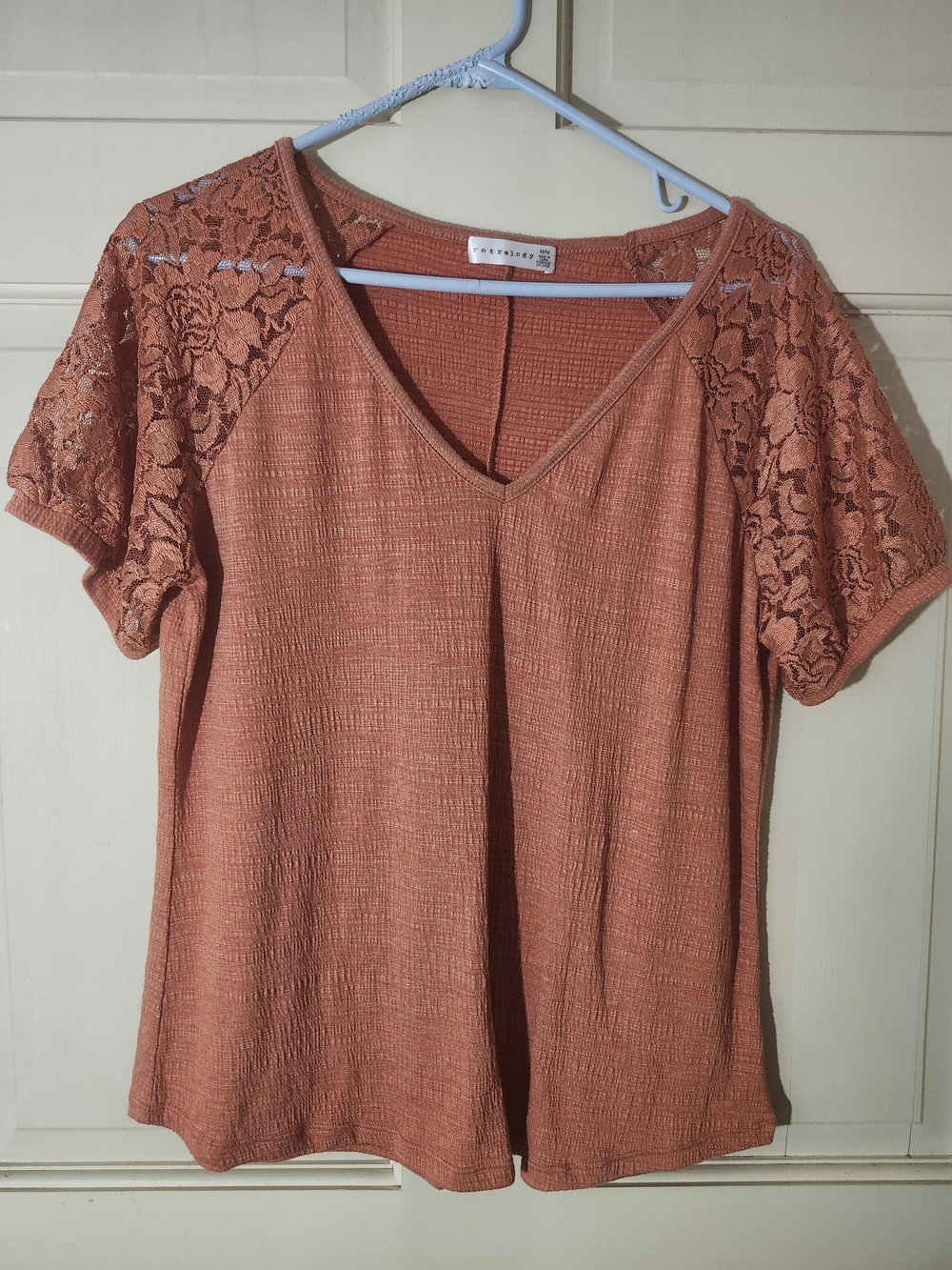 V-Neck Lace Sleeve Blouse in Rust